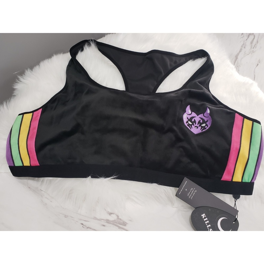 NEW IN BLACK Killstar Groovy Velour Bralet 4XL rainbow velvet